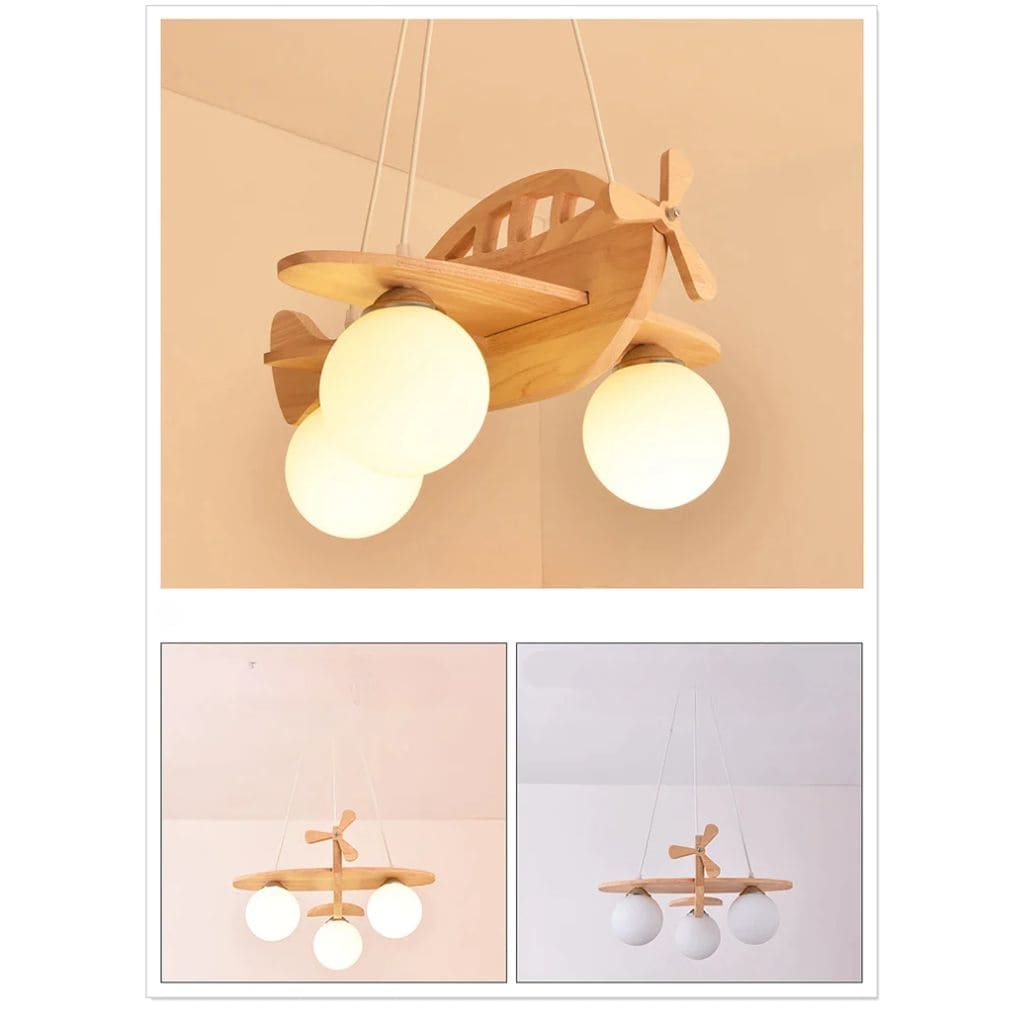 Lustre de aeronave de madeira para crianças