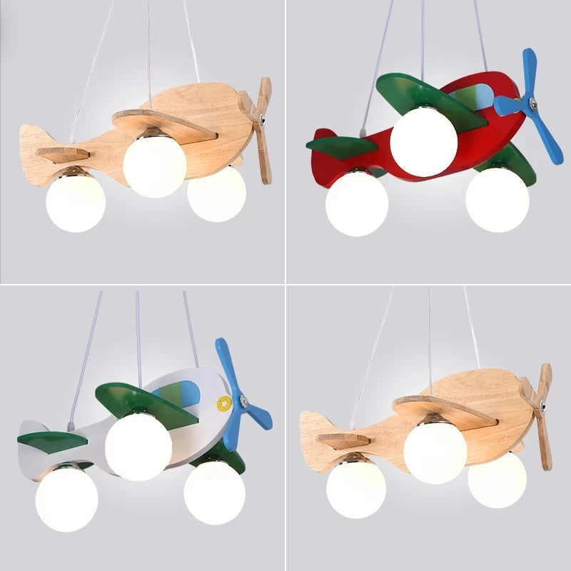 Lustre de aeronave de madeira para crianças